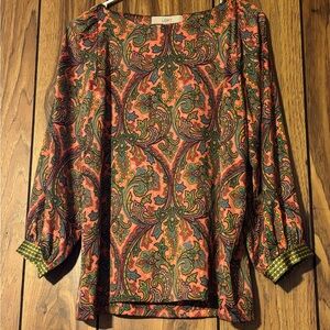 LOFT Vibrant Paisley Blouse - Pink and Green